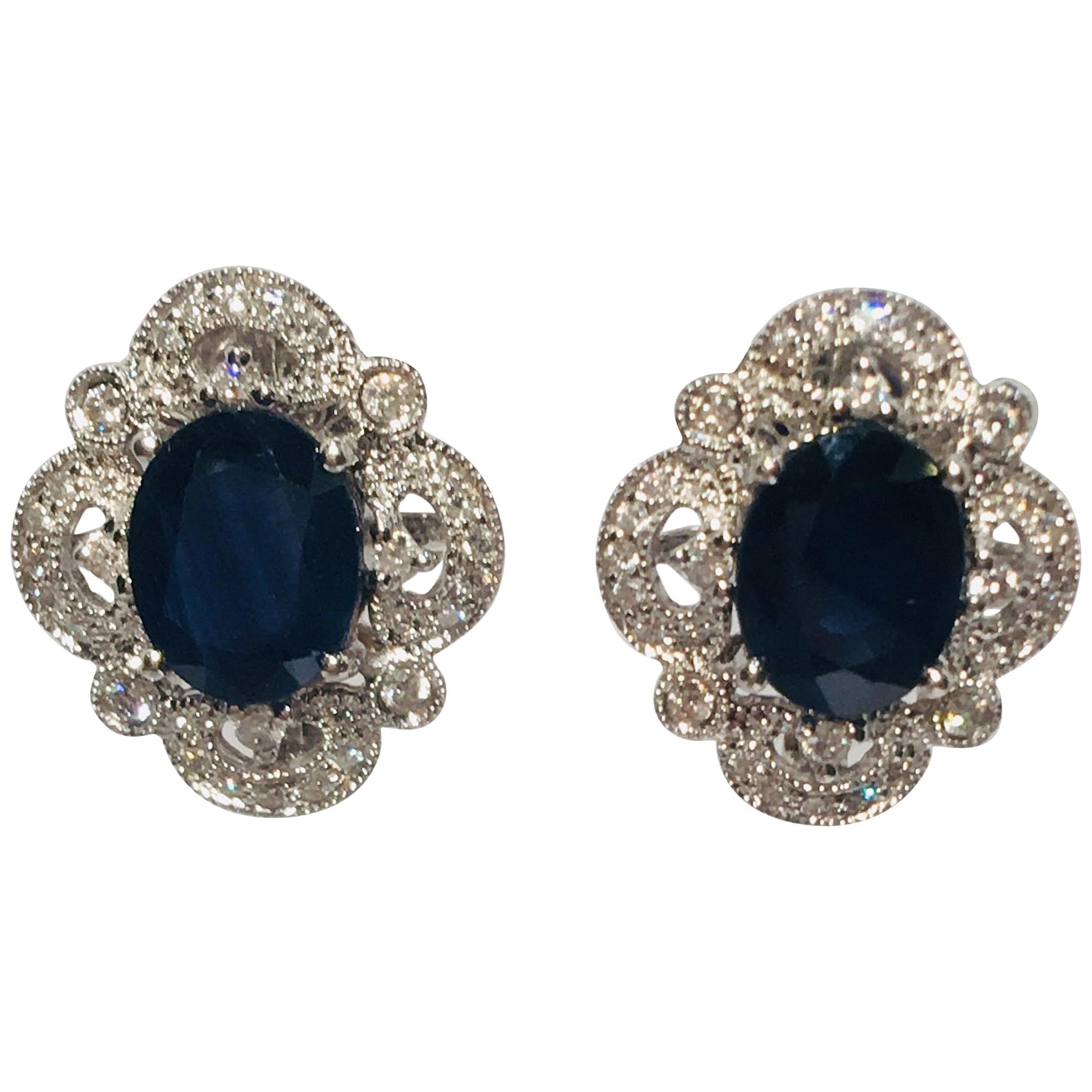 Michael Christoff 5.33 Carat Sapphire and Diamond White Gold Filigree Earrings
