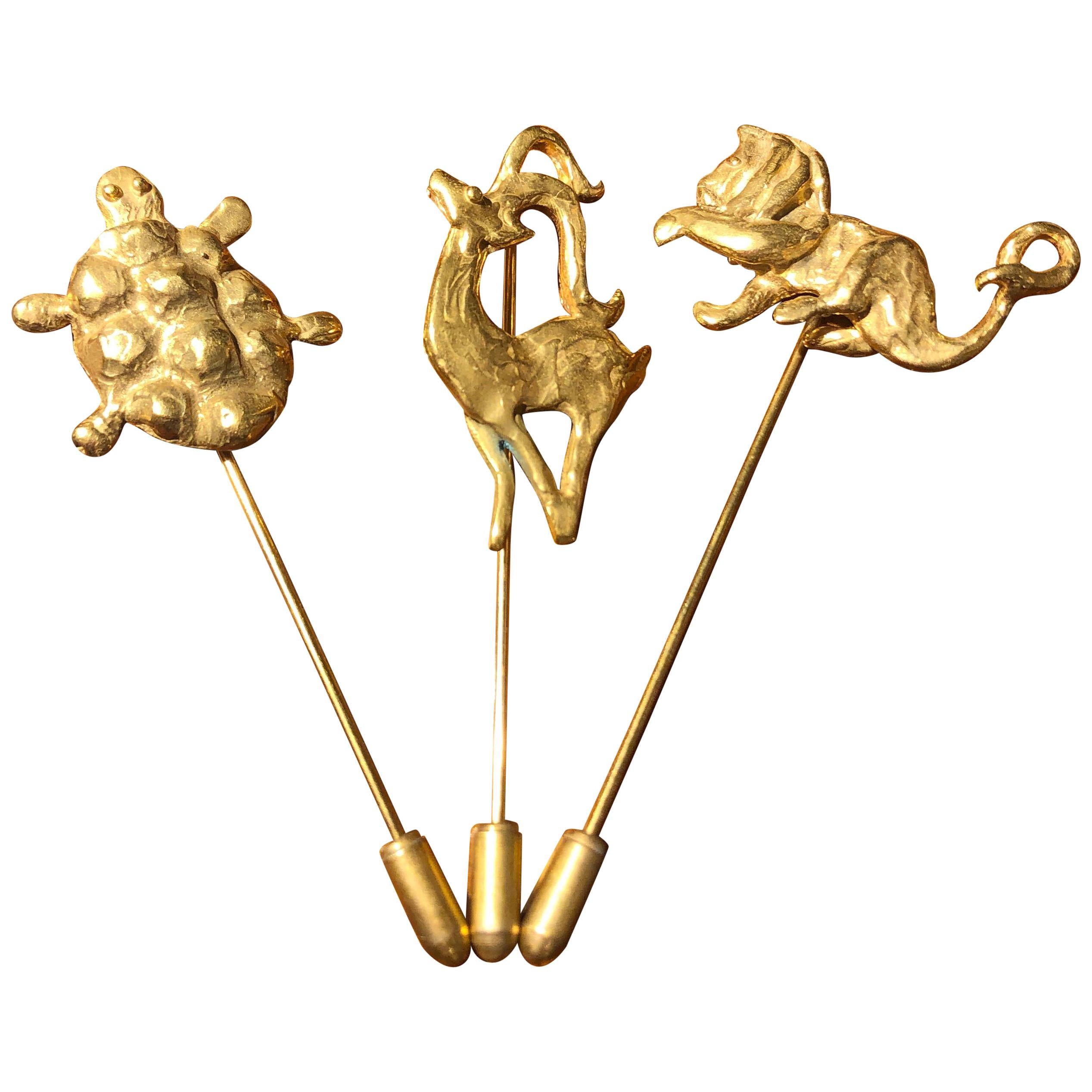 Gold-Plated Bronze "Animal" Brooches by Franck Evennou, France, 2018