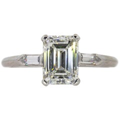 GIA Certified 1.44 Carat Emerald Cut Diamond Platinum Engagement Ring
