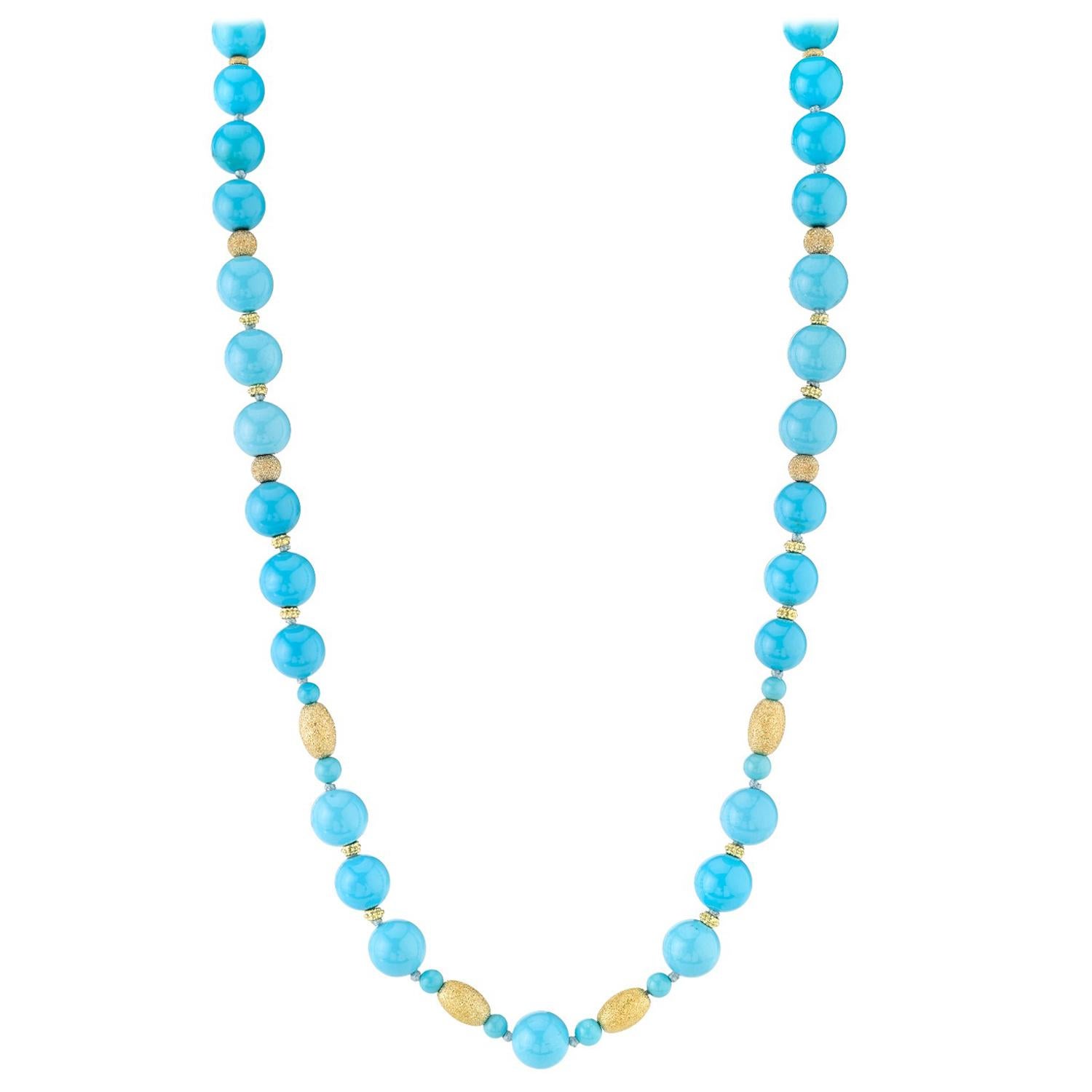 9.50mm Sleeping Beauty Mine Turquoise Beads with 14k Gold Accents