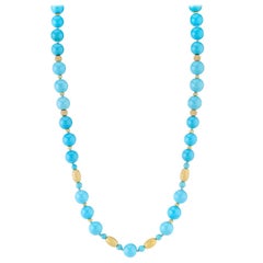 9.50mm Sleeping Beauty Mine Turquoise Beads with 14k Gold Accents