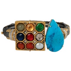 Manjrie Ruby Pearl Coral Diamond Turquoise 18k Gold Silver Artisan Bracelet