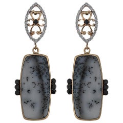 Manjrie Dendritic Opal Diamond 14k Gold Contemporary  Dangle Earrings