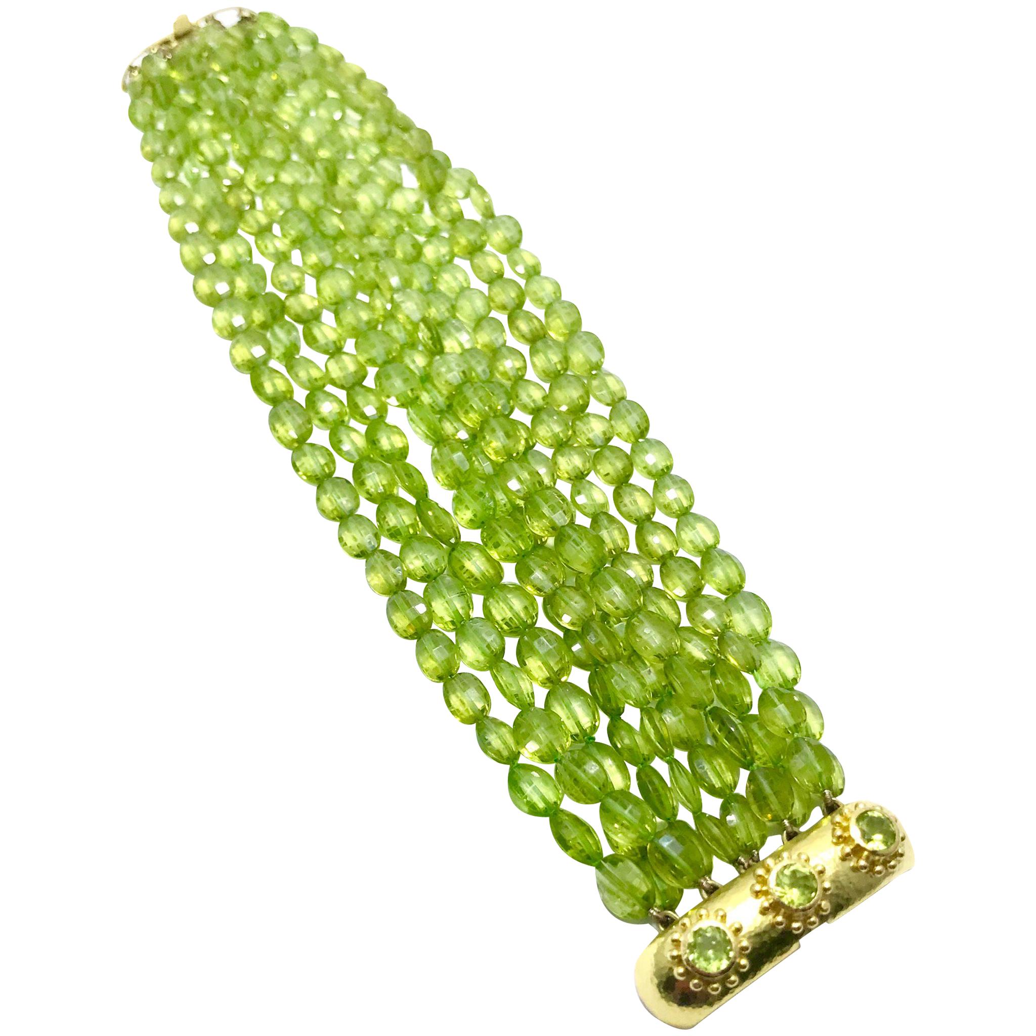 Elizabeth Locke Lime Green Peridot and 18 Karat Yellow Gold Beaded Bracelet