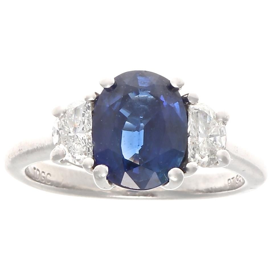 Modern GIA Sapphire Diamond Platinum Engagement Ring