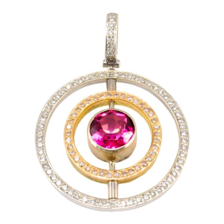 0.59 Carat Total Tourmaline and Diamond Two-Tone Pendant in 18 Karat Gold For Sale