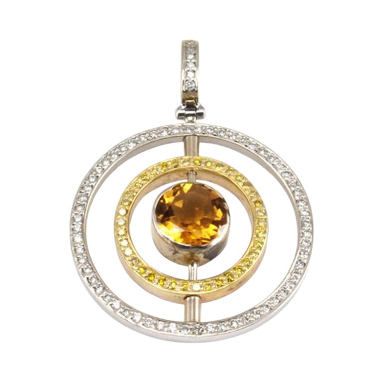 0.59 Carat Citrine and Diamond Two-Tone Pendant in 18 Karat Gold For Sale