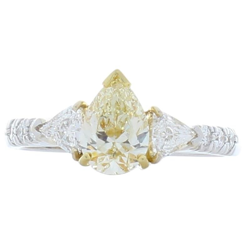 0.81 Carat Pear Shape Fancy Light Yellow Diamond Cocktail Ring in 18 Karat Gold