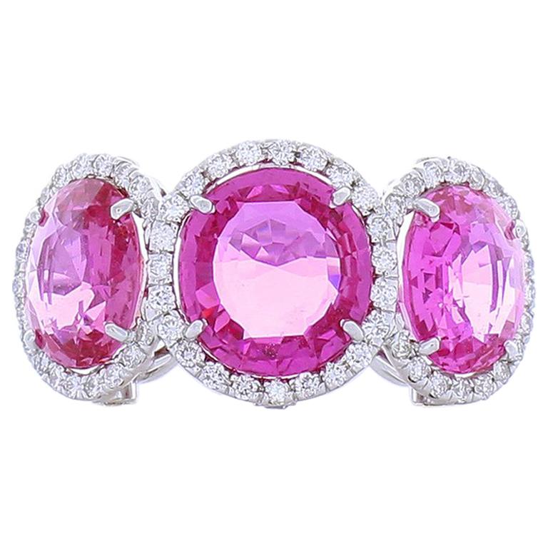 10.10 Carat Total Pink Sapphire and Diamond Cocktail Ring in 18 Karat White Gold