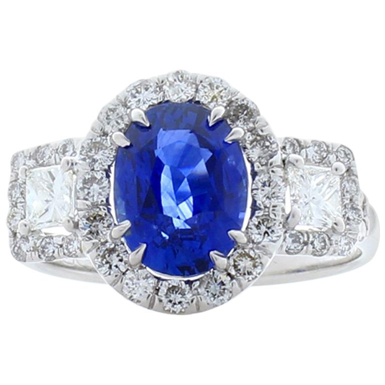 2.50 Carat Oval Sapphire and Princess Cut Diamond Cocktail Ring in White Gold