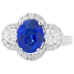 AGL Certified 2.03 Carat Oval Sapphire & Diamond Cocktail Ring in 18K Gold
