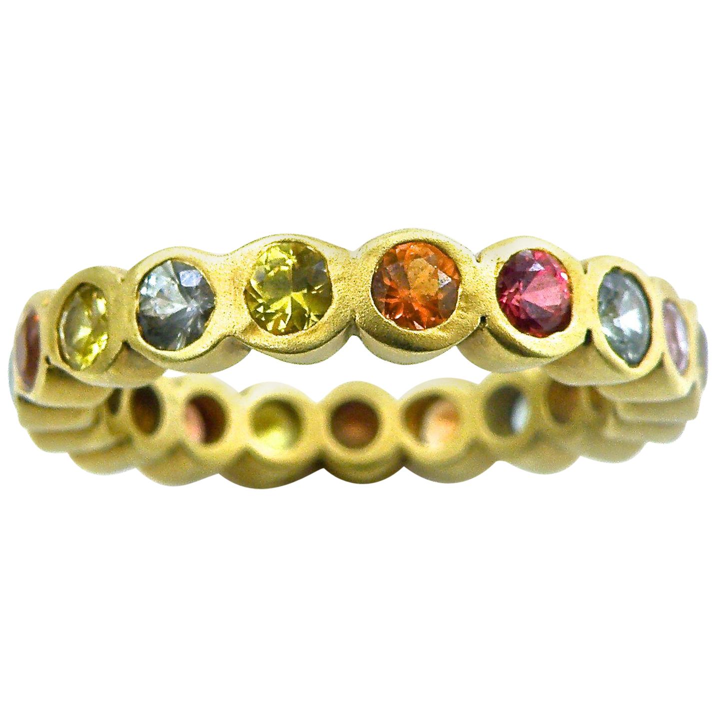 18 Karat Multi-Color Sapphire Eternity Ring For Sale