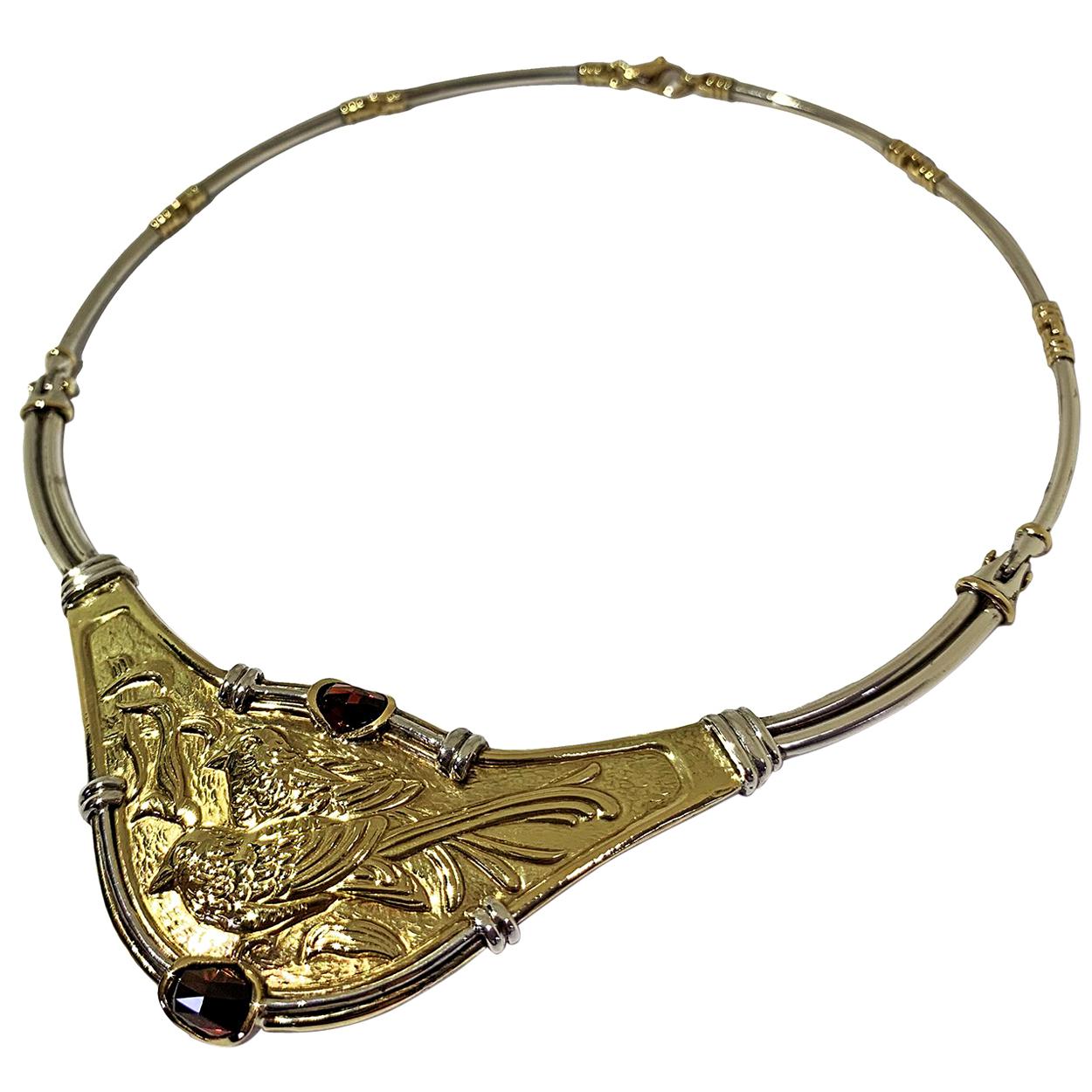 Etruscan Revival Necklace Handmade Ceseled 18 Karat Yellow Gold