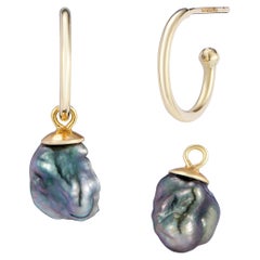 Minka Gems 18 Karat Yellow Gold Removable Black Keshi Pearls Drop Earrings