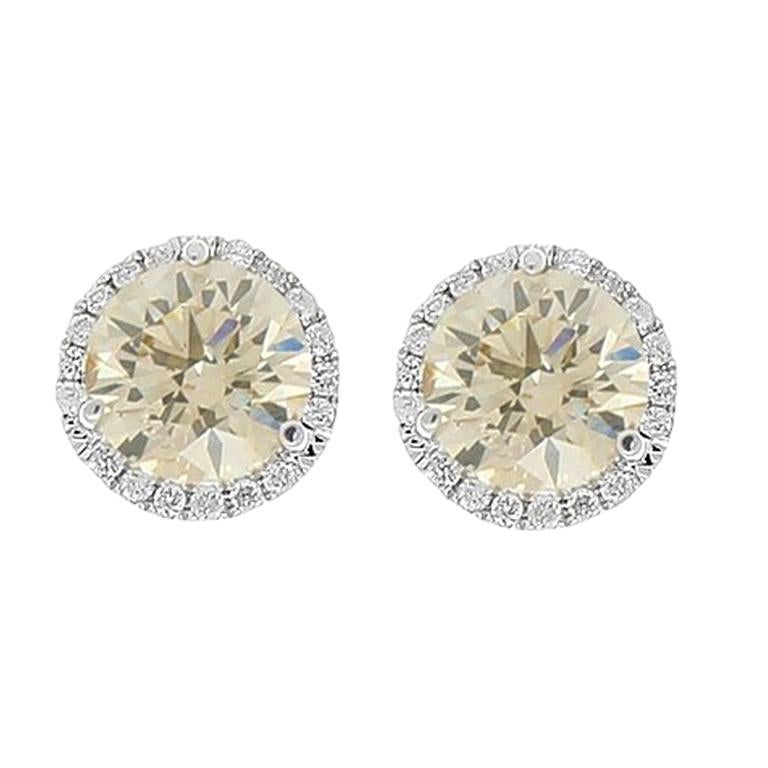 2 01 Carat Total Brown Diamond Stud Earrings In 18 Karat White Gold 2 01 Carat Total Brown Diamond Stud Earrings In 18 Karat White Gold