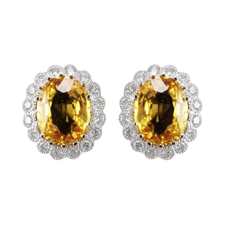 11.49 Carat Total Yellow Sapphire and Diamond Earring in 14 Karat White Gold