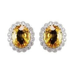 11.49 Carat Total Yellow Sapphire and Diamond Earring in 14 Karat White Gold