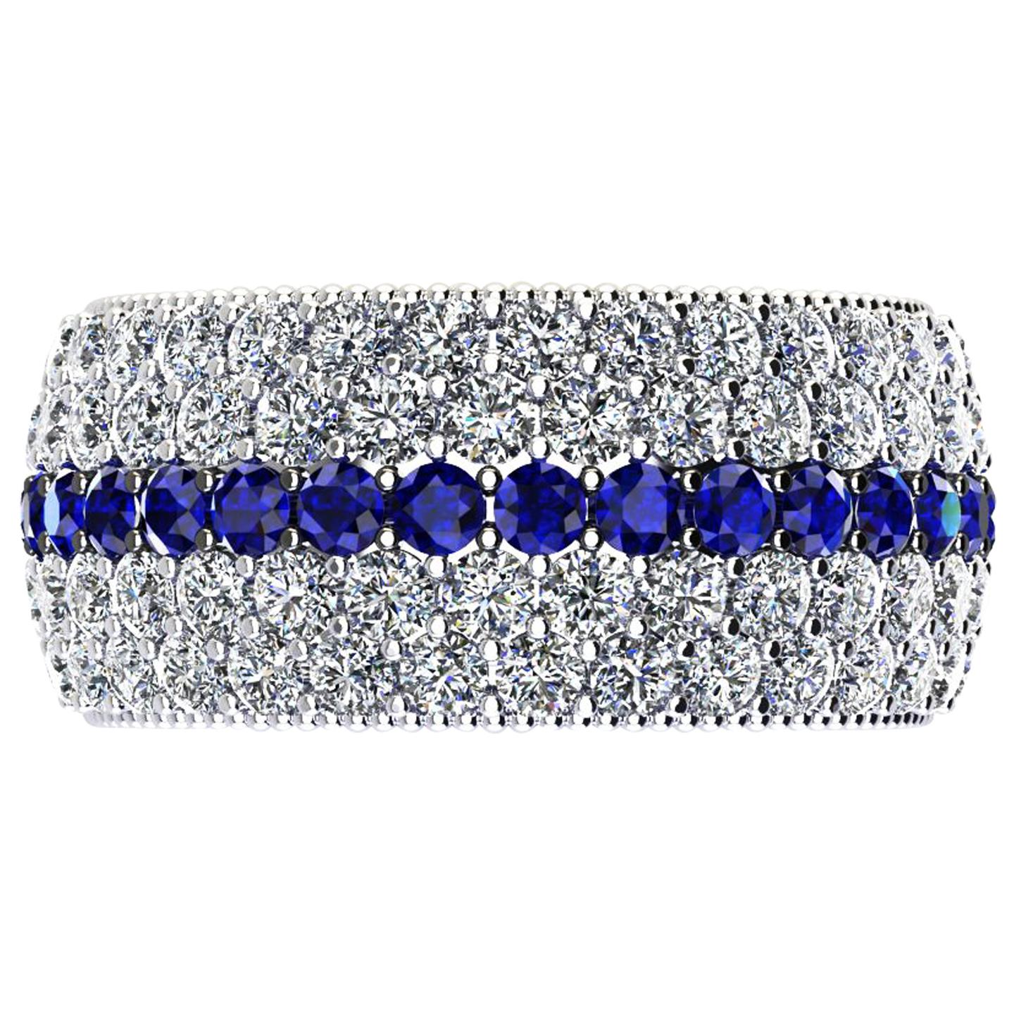 3.40 Carat Diamond 1.00 Carat Blue Sapphires Wide 18 Karat Gold Band