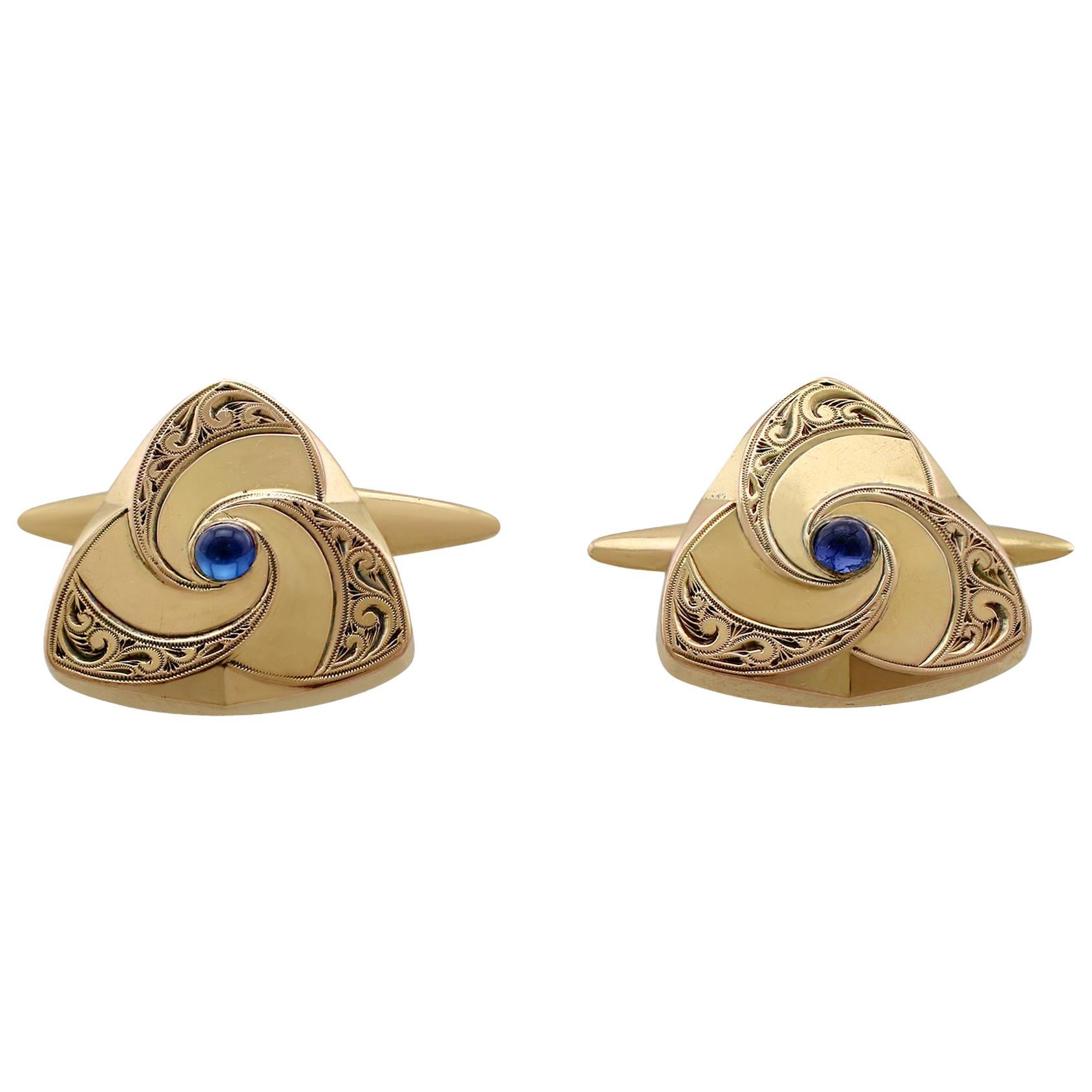 1900s Antique German Sapphire and Yellow Gold Cufflinks