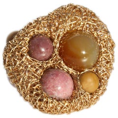 Rose Quartz, Mookaite, Agate and Jade in Gold Statement Cocktail Ring by SWL