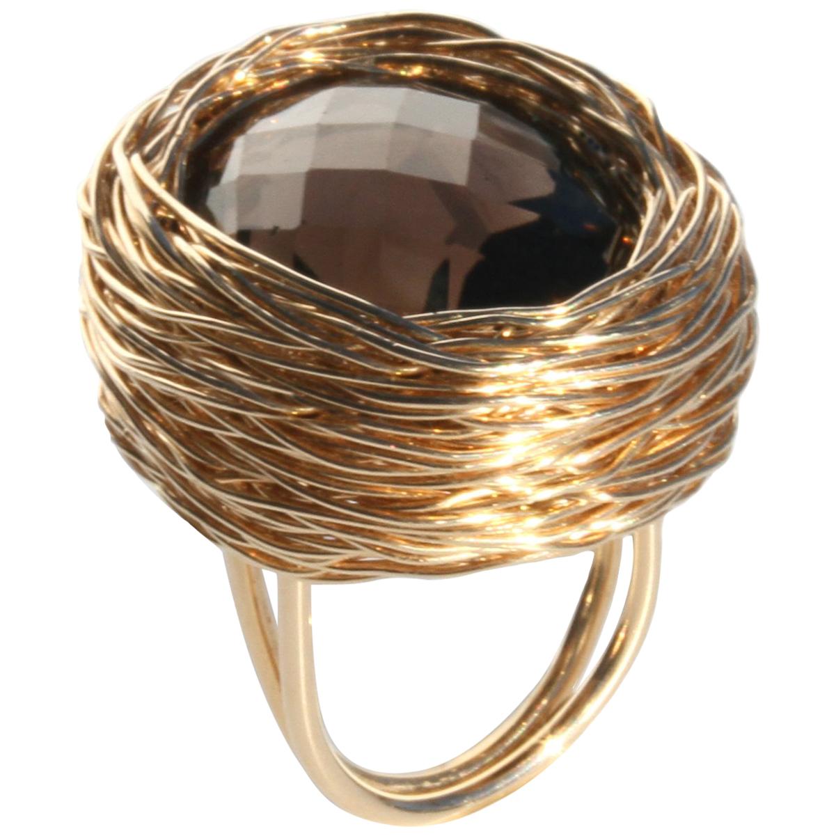 Deep Faceted Oval Smoky Quartz in Gold Statement Ring by Sheila Westera