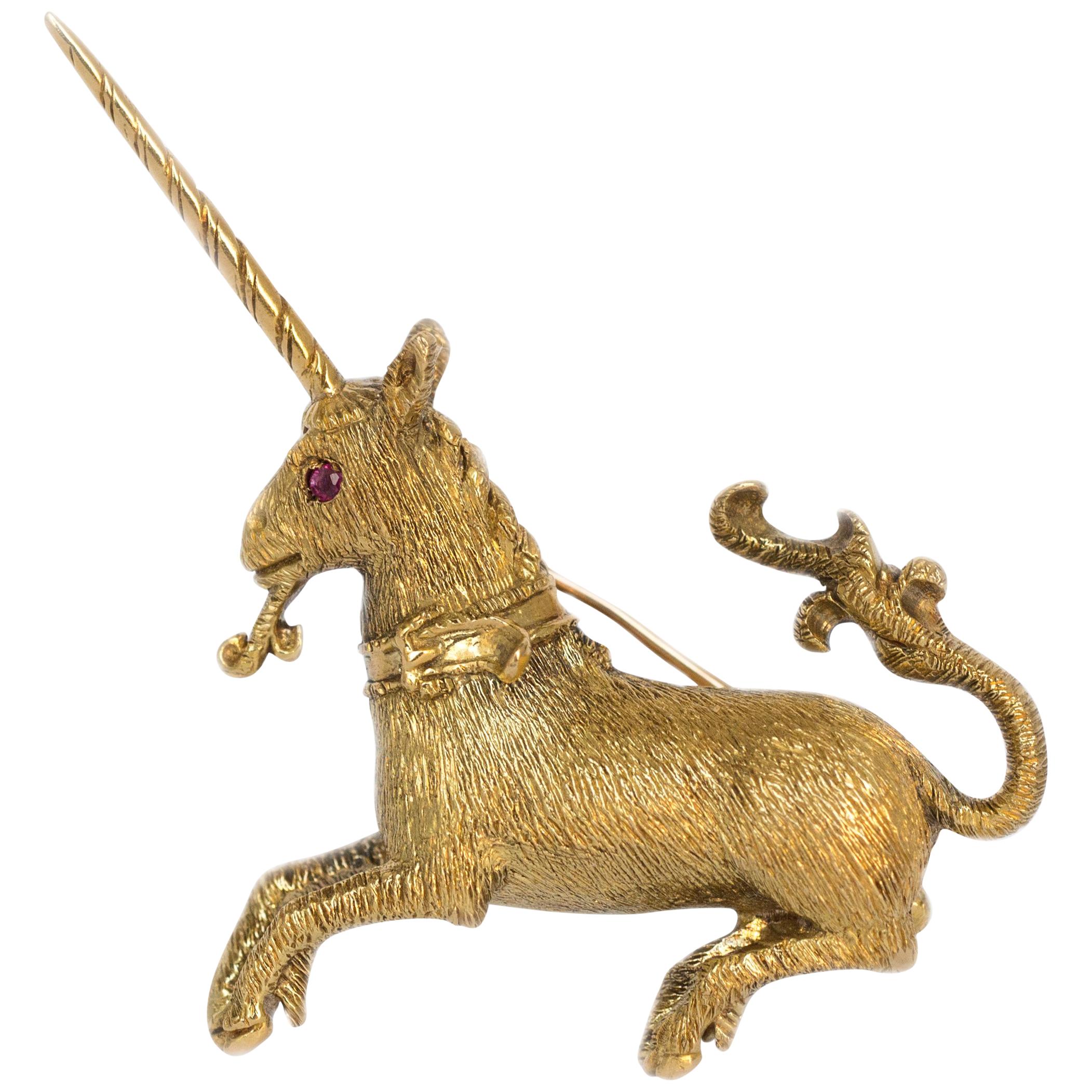 Yellow Gold Tiffany & Co. Unicorn Ruby Pin