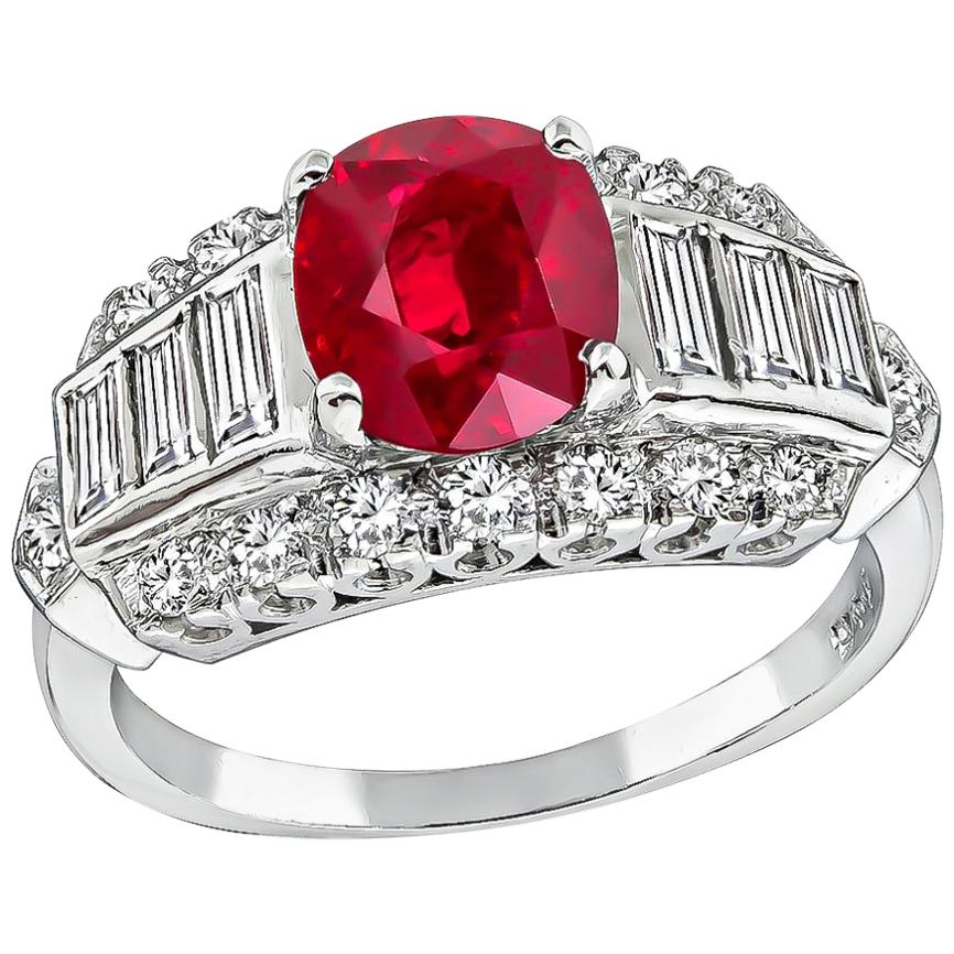 GIA Certified 2.11 Carat Ruby Diamond Engagement Ring For Sale