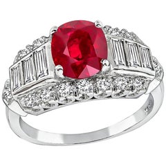 Vintage GIA Certified 2.11 Carat Ruby Diamond Engagement Ring