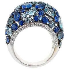 Vintage Carl F. Bucherer Contemporary Sapphire, Diamond, Topaz and Gold Ring