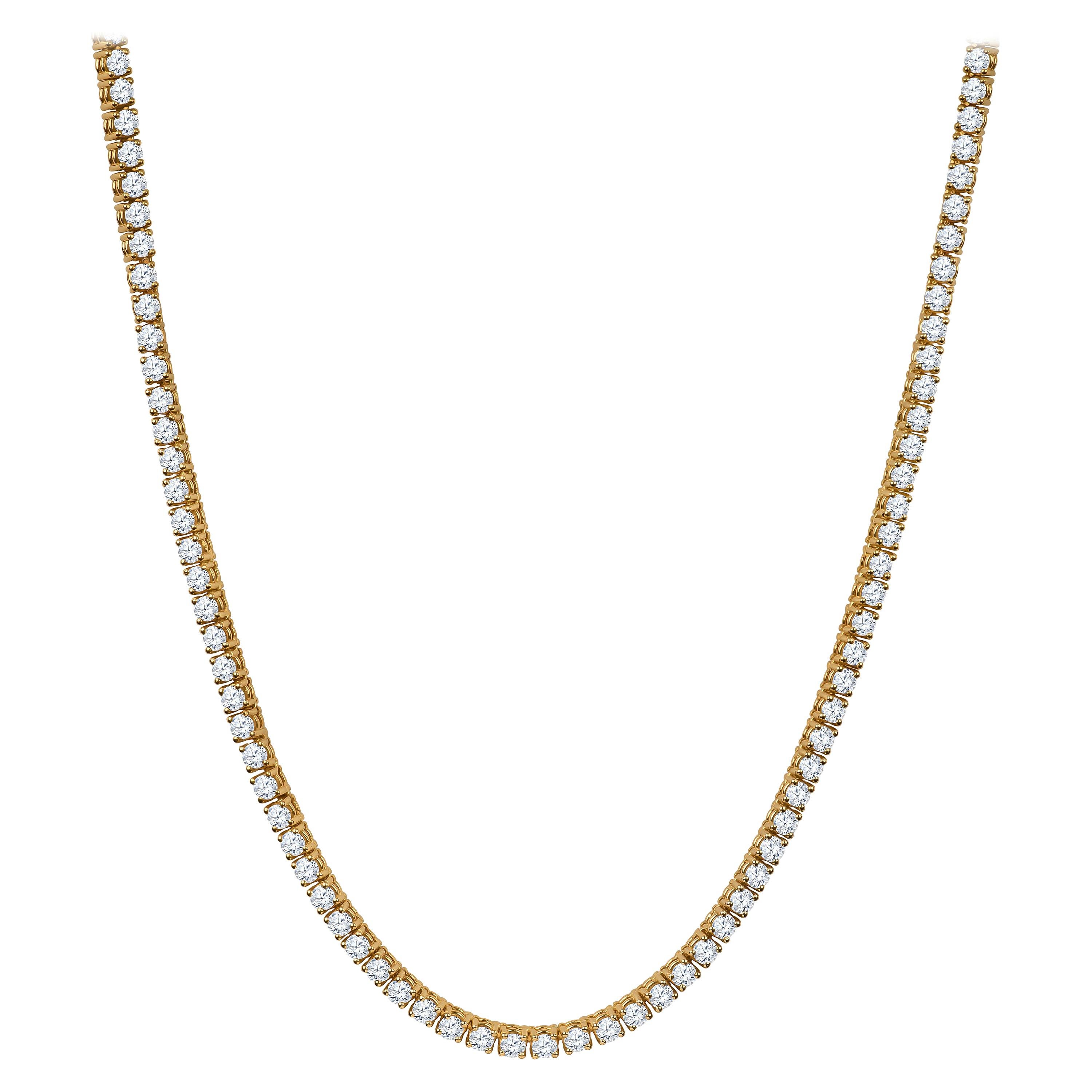 23,97 Karat Gesamtgewicht runder Brillant-Diamant-Halskette aus 14 Karat Gold