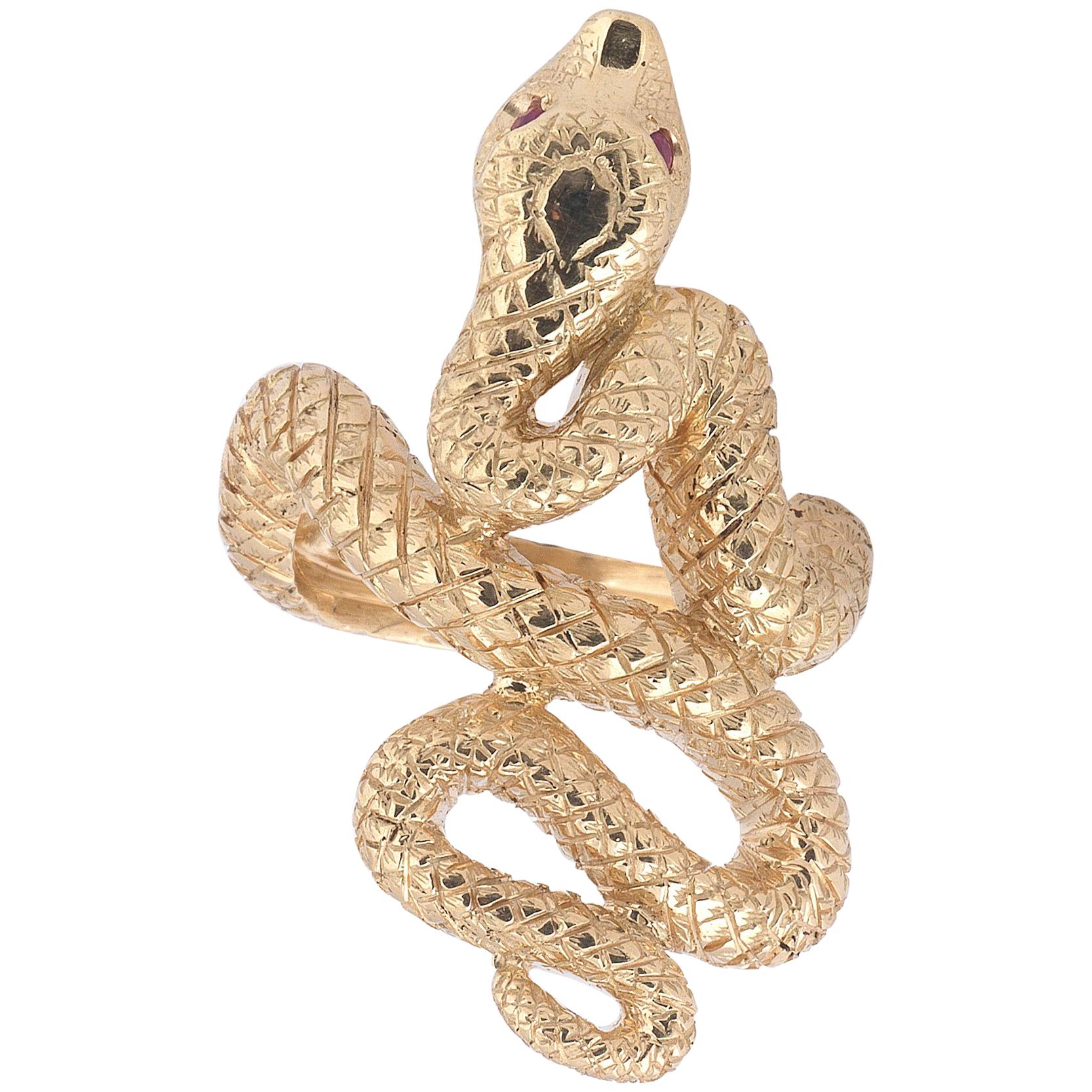 Rubies and 18 Karat Gold Snake Ring