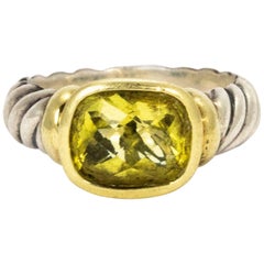 David Yurman Green Tourmaline Silver and 14 Karat Gold Ring