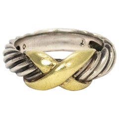 David Yurman Silver 14 Karat Yellow Gold Classic Cross Ring