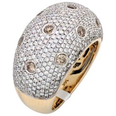 14 Karat White Gold 2.05 Carat White and Champagne Pave Diamond Dome Ring