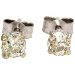 Vintage Diamond Stud Earrings 0.70 Total Carat Weight Set in 18 Carat White Gold