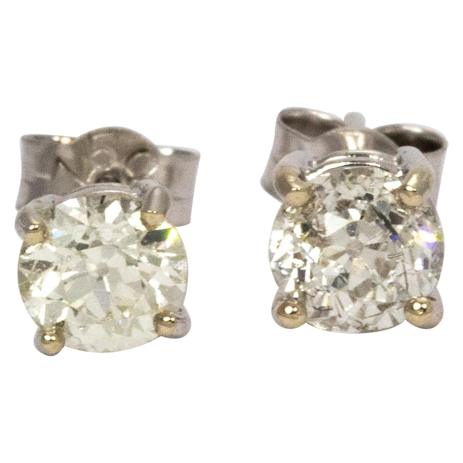 Diamond Stud Earrings 1.34 Total Carat Weight Set in 18 Carat White Gold For Sale