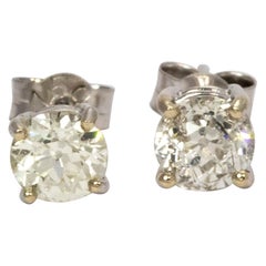 Vintage Diamond Stud Earrings 1.34 Total Carat Weight Set in 18 Carat White Gold