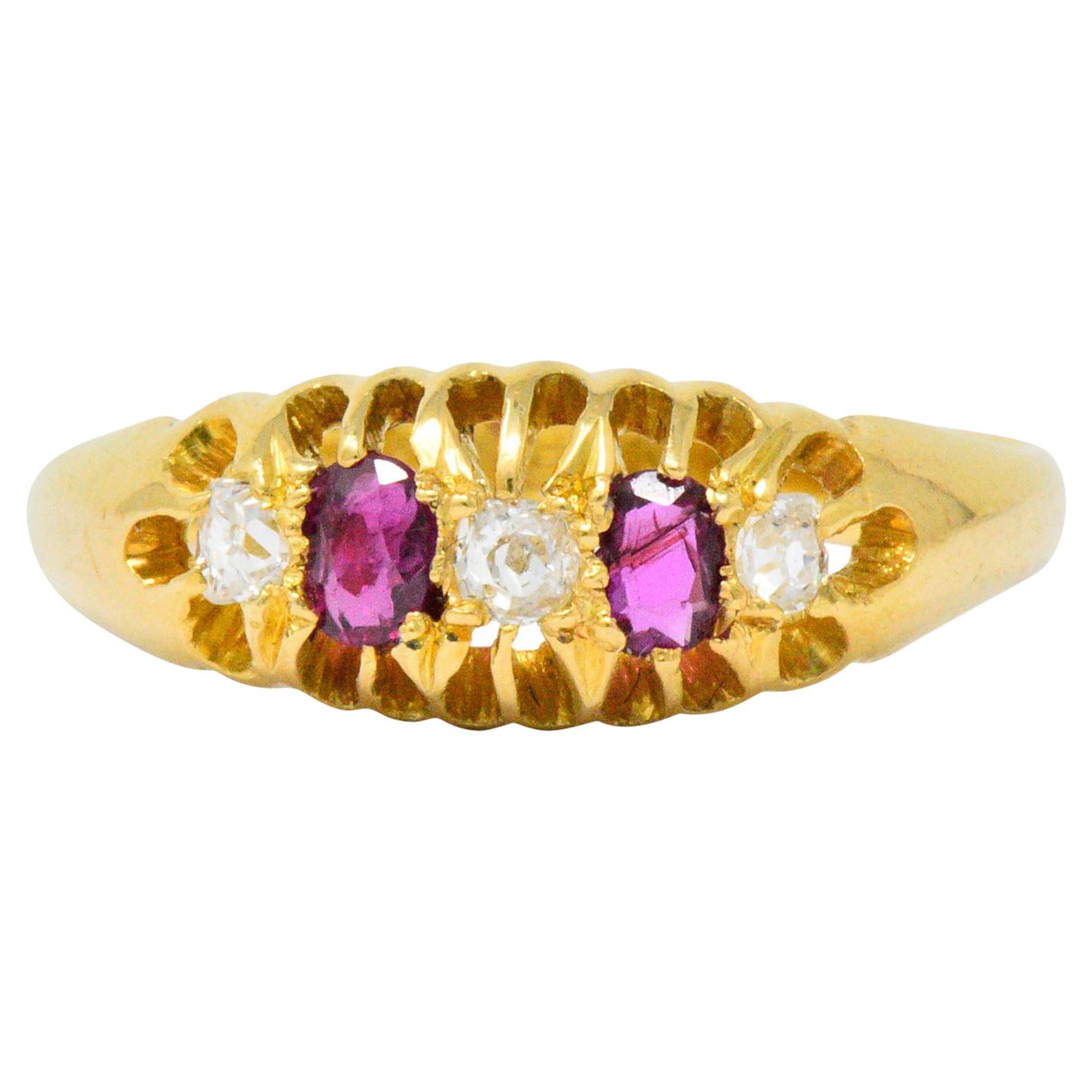 Victorian H.W.L. 0.40 Carat Diamond Ruby 18 Karat Gold Ring
