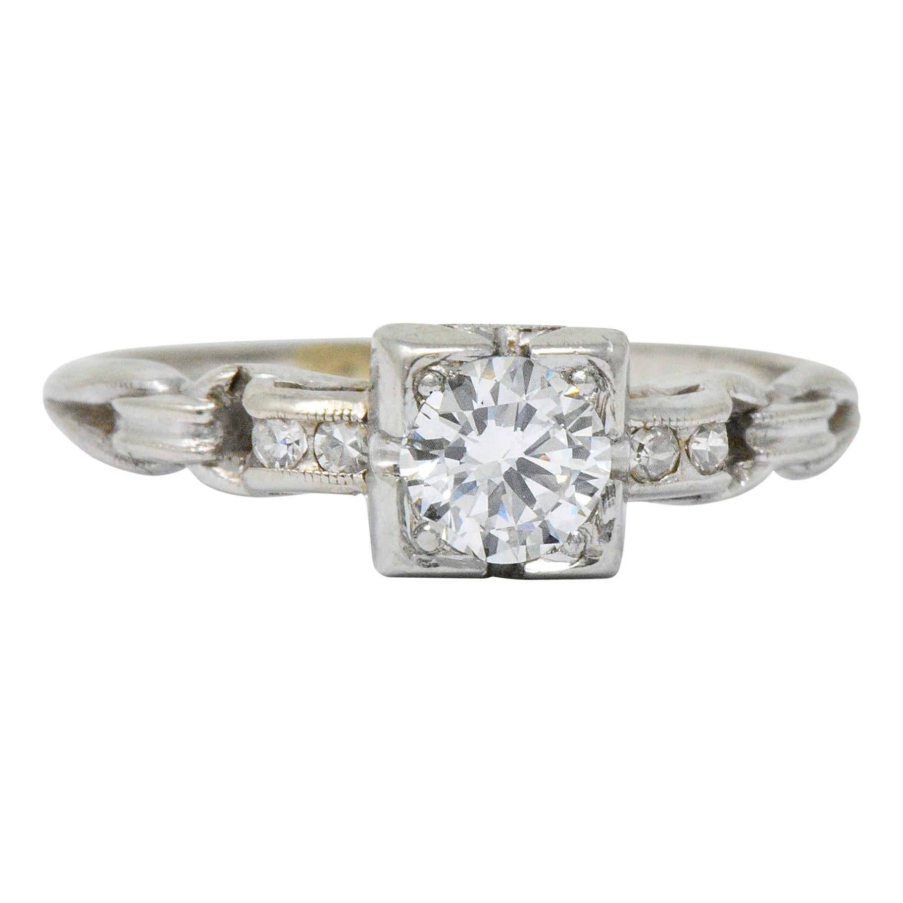 Retro 0.40 Carat Diamond 18 Karat White Gold Engagement Ring