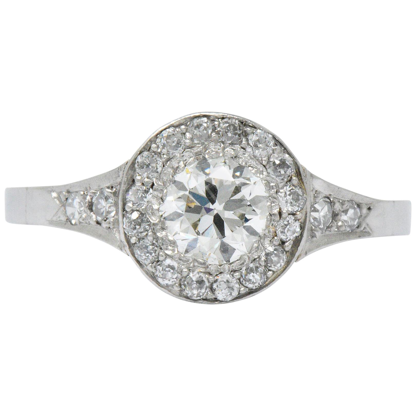 Art Deco 1.10 Carats Diamond Platinum Halo Engagement Ring