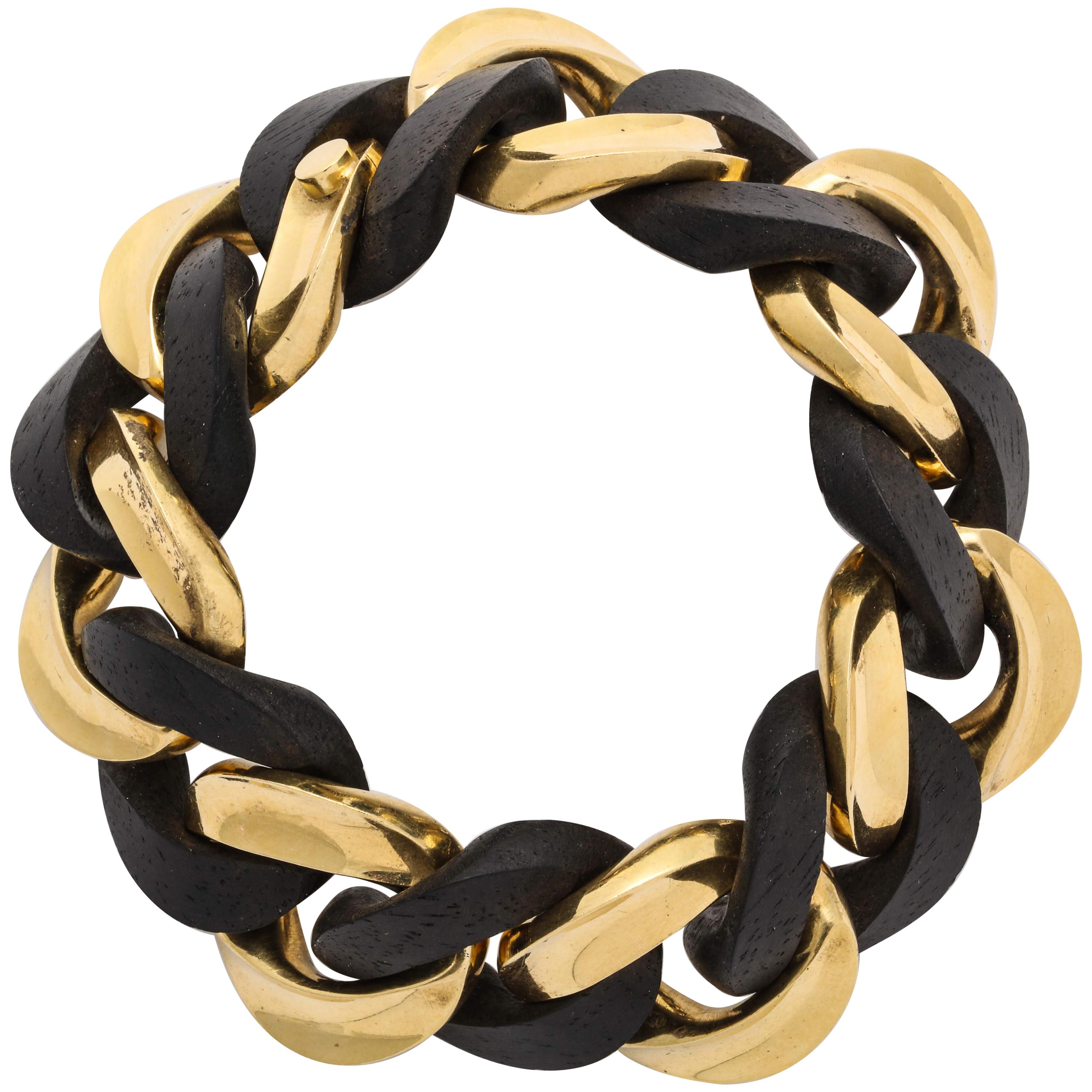 Yellow Gold and Ebony Wood Curb-Link Bracelet