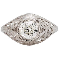 Art Deco 1.01 Carat Diamond Platinum Filigree Engagement Ring