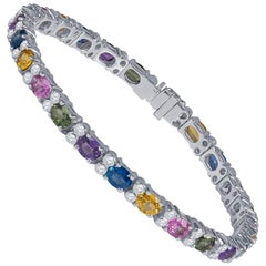 11.00 Carat Total Weight Multi Colored Sapphire & Diamond Bracelet in 14K Gold