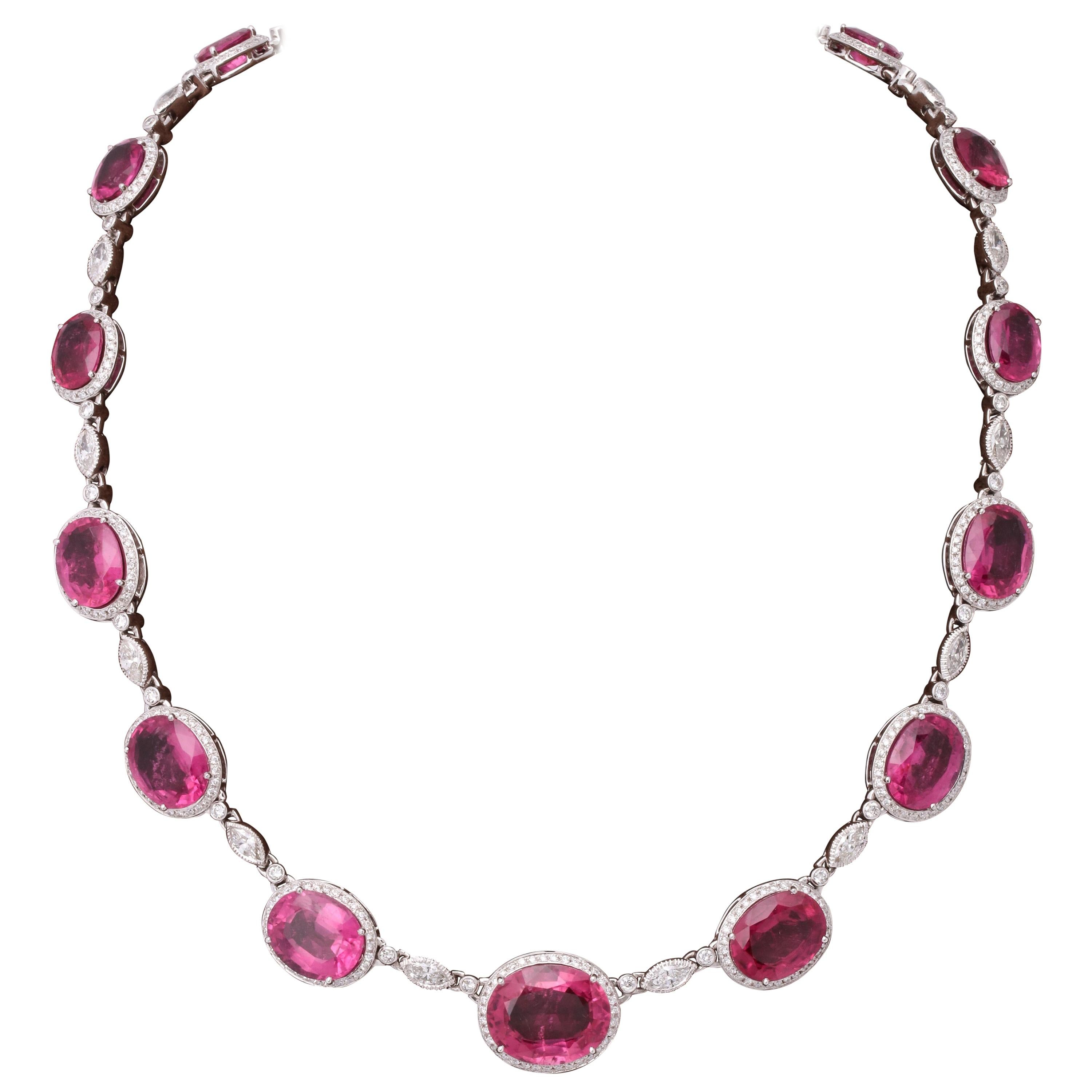 Pink Rubellite and Diamond Necklace For Sale