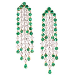 Vintage Green Emerald and Diamond Earrings