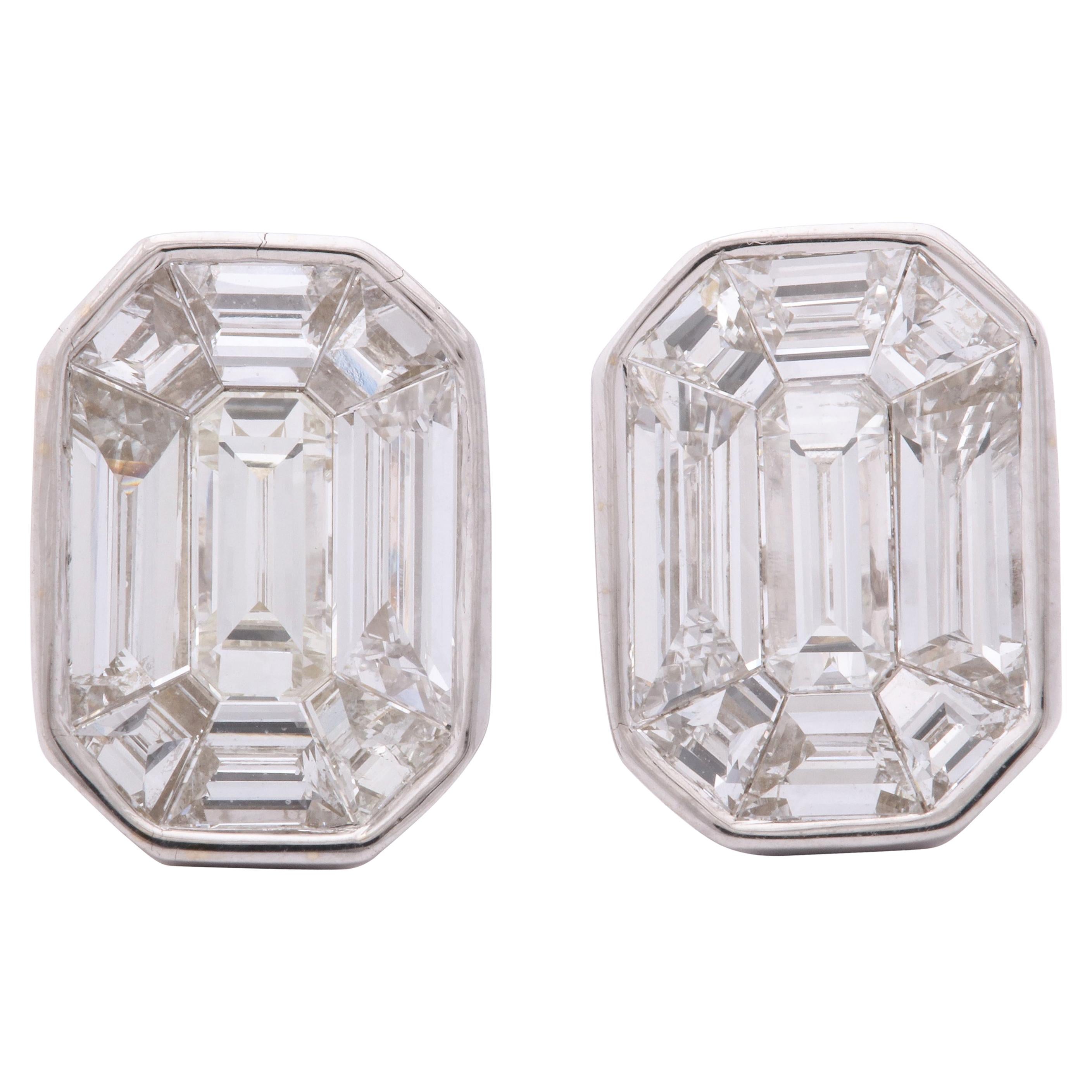 Emerald Cut Diamond Studs Illusion Set