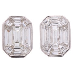 Smaragdschliff-Diamant-Ohrstecker-Illusions-Set