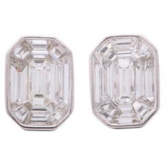 Emerald Cut Diamond Studs Illusion Set