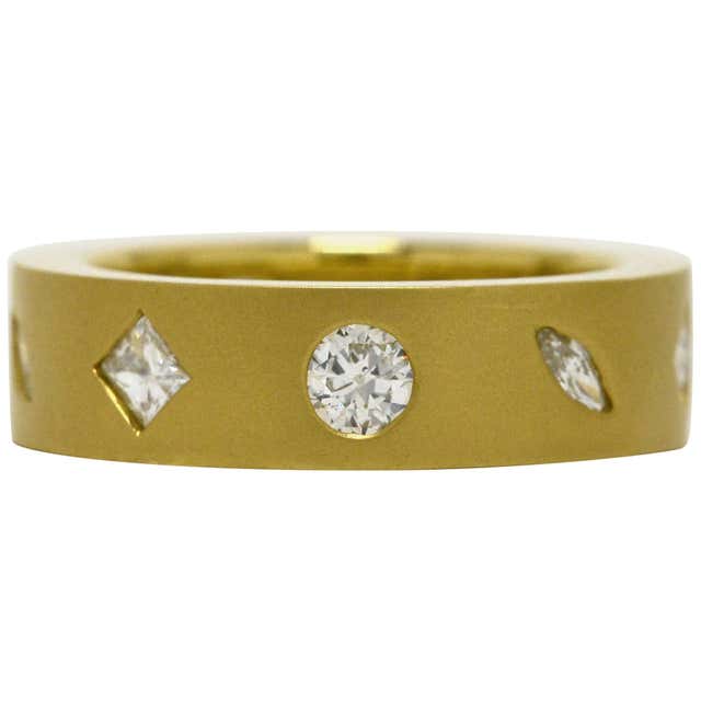 Unique Multi Shape Wide Diamond Gold Band Ring For Sale at 1stDibs