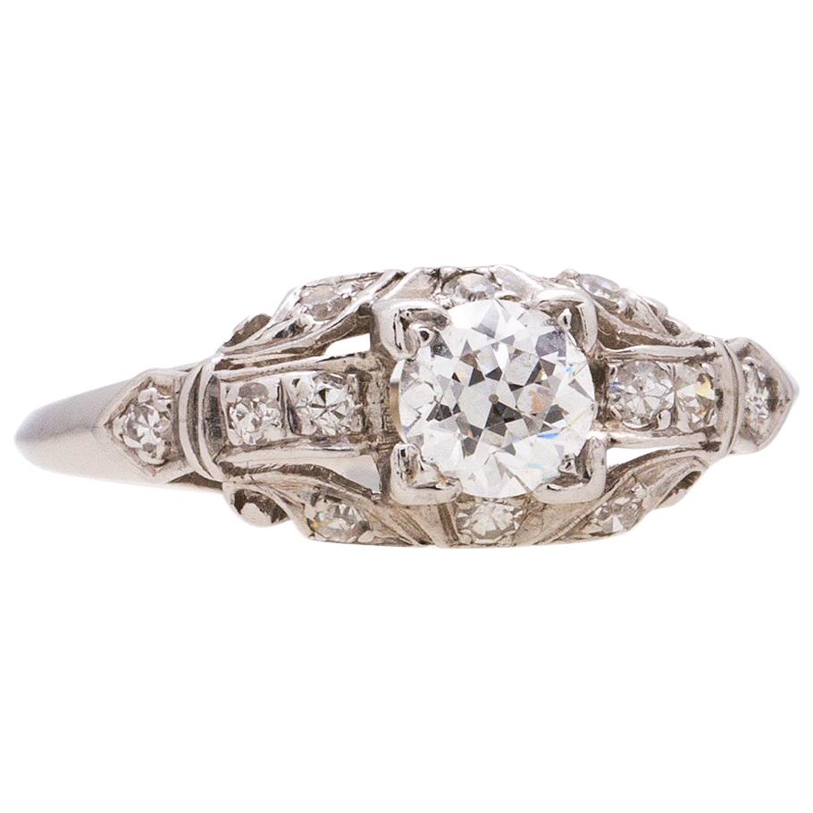 1930s White Gold and Diamond Engagement Ring 0.46 Carat Old European Cut For Sale